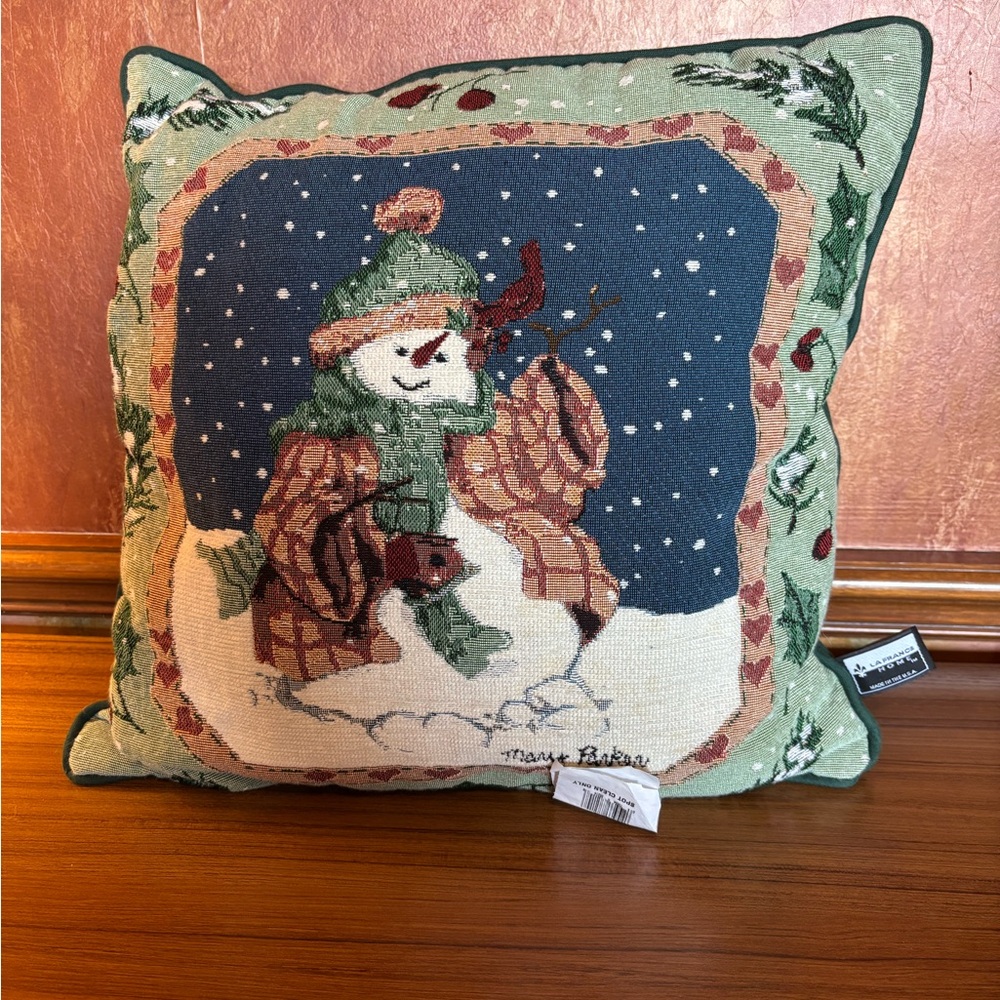 La France Home Mary Parker Tapestry Snowman Pillow 17”x17